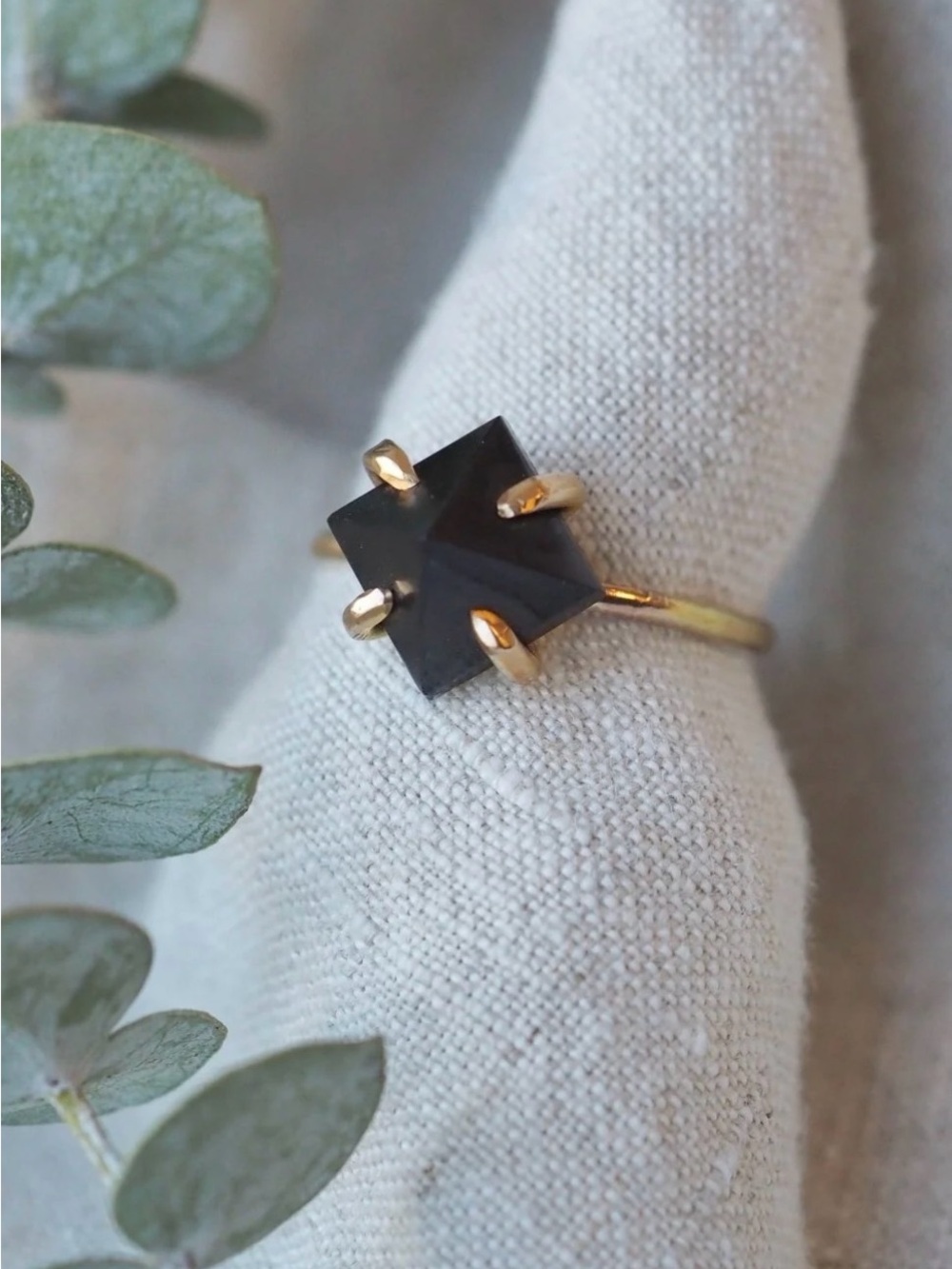 Gold Filled Band Ring with Black Spinel Gemstone, LanaBetty, Size 11